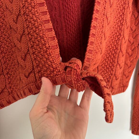 Territory Ahead Orange Cable Knit Cardigan Sweater XL tie front 90s Vintage - Picture 4 of 7